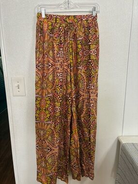 Vici Boho Floral Palazzo Pants in Orange, Olive & Brown M